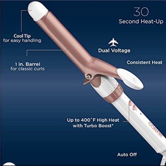 NEW 🔥CONAIR 🔥Double Ceramic Curling Iron; 1-inch; White/Rose Gold. - Picture 3 of 7